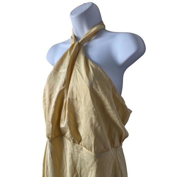 Lulu's Sleek Essence Yellow Halter Neck Satin Mini Dress Medium - Picture 4 of 10